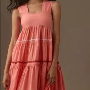 Anthropologie Pink Tiered Ruffled Maxi Dress